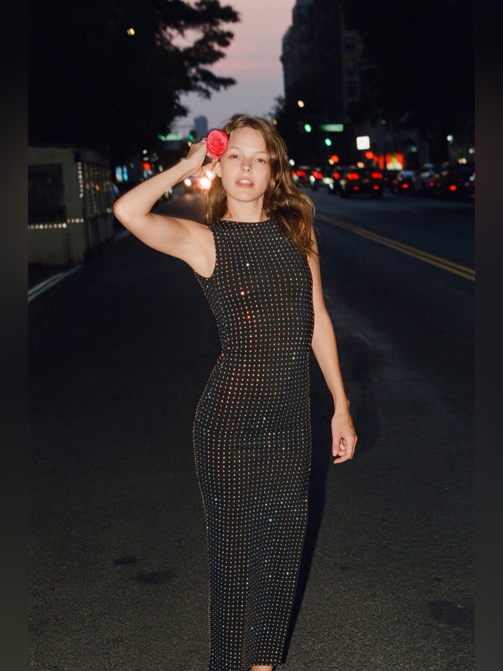 ZARA WOMAN RHINESTONE POLYAMIDE DRESS IN BLACK